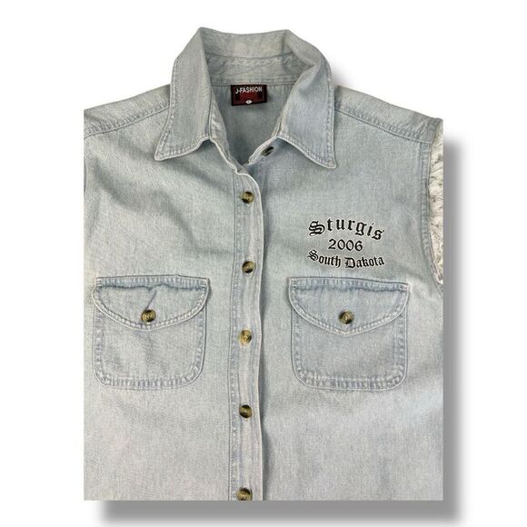 Sturgis 2006 J Fashion Denim Sleeveless Motorcycle Bike Week Button Front Top Si - Picture 5 of 6